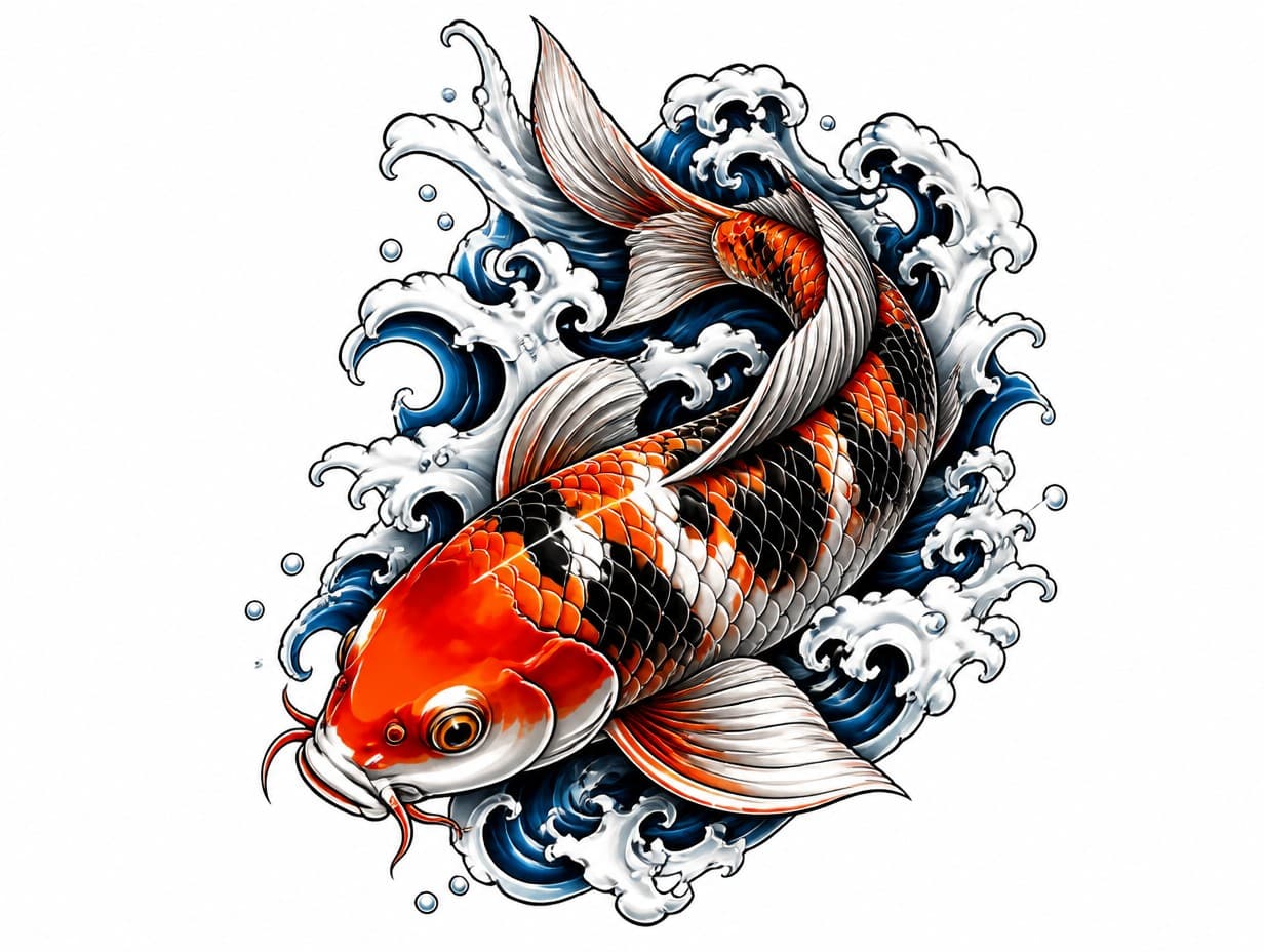 AI-generated koi fish tattoo design sample