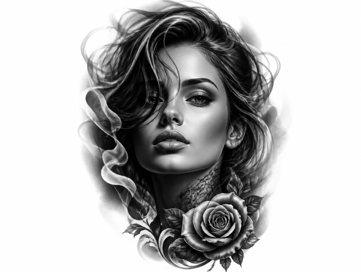 AI-generated realism portrait tattoo design sample